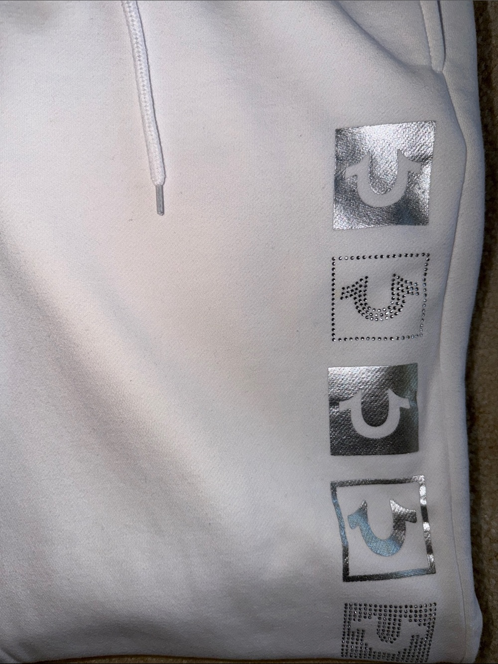 True Religion White Hoodie and Jogger Matching Set with Silver Logos - Picture 5 of 8